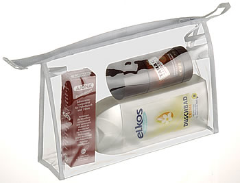 TRANSPARENTER BEUTEL L 24 x 16 x 5,5cm - mit weißer Nylonpaspelierung