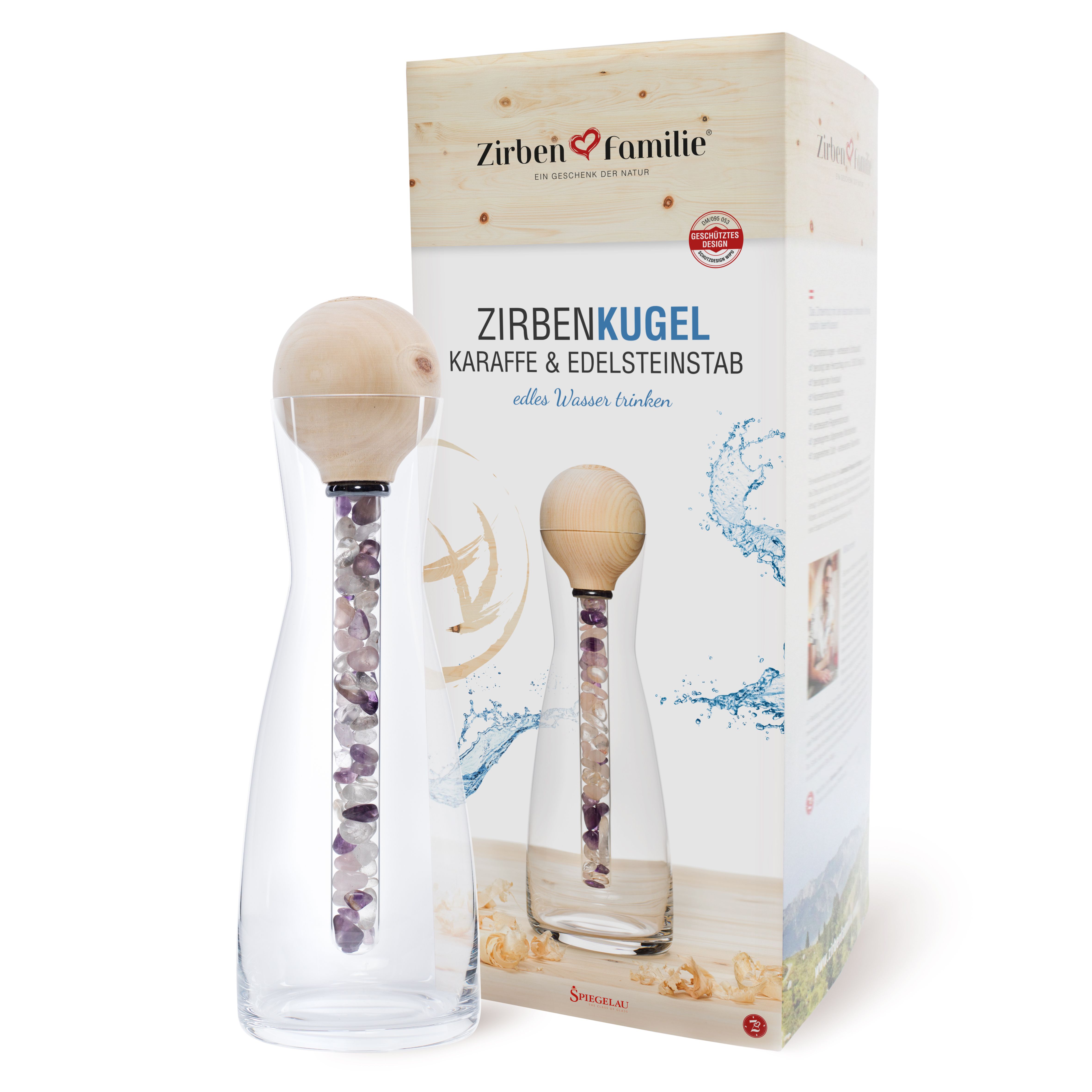 ZIRBENKUGEL KARAFFE & EDELSTEINSTAB -